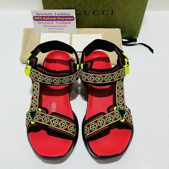 Gucci Run 10/ US 10.5 Touch Strap Sandals Square G Canvas Multicolor NIB $970 - Picture 8 of 13